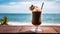 Mudslide cocktail on background with blue sea and sky tropical background. Generative AI
