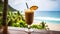Mudslide cocktail on background with blue sea and sky tropical background. Generative AI