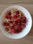 Muesli ball with raspberrys for breakfast