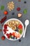 Muesli breakfast fruits yogurt strawberries cereals berries bowl