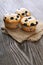 Muffin with blueberries on a wooden table. sweet pastries on the