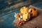 Muffin with blueberries on a wooden table. sweet pastries on the