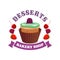 Muffin cake with berries. Bakery shop emblem