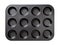 Muffin cake pan with non-stick coating isolated on a white background. 12-cup muffin baking tray. Empty cupcake bake ware for pie