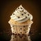Muffin with cream and chocolate. The rich and creamy texture of the frosting on top of a warm muffin with cream is the perfect