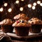 Muffin, cupcake baked cake dessert with fruits