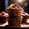 Muffin, cupcake baked cake dessert with fruits
