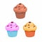 Muffin cupcake with chocolate chip. snack dessert cookie collection set illustration set vector