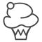 Muffin line icon, bakery concept, creamy cupcake sign on white background, Cake icon in outline style for mobile concept