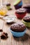 Muffins with chocolate in colorful molds