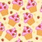 Muffins, cupcakes seamless texture. Delicious Cake background. Baby, Kids wallpaper and textiles. Vector illyustration