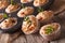 Muffins with meat and cheese close-up on the table. Horizontal