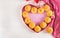 Muffins with pumpkin. Cupcakes with Valentine`s Day decor.