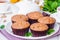 Muffins with pumpkin, walnuts, dark chocolate and wheat bran