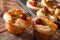 Muffins with sausage, cheese and onion macro. horizontal