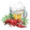 Mug of beer with boiled crawfish