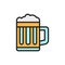 Mug of beer, pint glass flat color line icon.