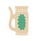 Mug from clay decorated with ornament and handle. Earthenware jug with wide neck. Pottery for beverages in retro style