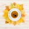 Mug of Coffee Surrounded by Autumn Tree Leaves