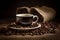 mug cup drink aroma brown morning cafe bean espresso breakfast. Generative AI.
