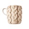 Mug with knit sweater texture. Concept of cozy home comfort.