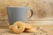 Mug of milk with cookies and bran sticks