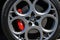 Mugello Circuit, Italy - 23 September 2022: Detail of alloy wheel of a Alfa Romeo Tonale Edizione Speciale in the Paddock of