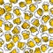 Mugs of beer, lager, ale drinks seamless pattern