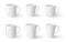 Mugs different shaped for coffee, tea realistic mockups set. Cups porcelain.