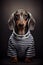 Mugshot of wanted dog in prison, dachshund in jail clothes, Generative AI