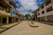 Muisne, Ecuador - March 16, 2016: Buildings in the center of the city, main street, in the coast of Ecuador