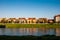 Mukacheve, Ukraine - May 08, 2015: Houses on the waterfront on the street Ivan Parkaniya.