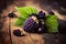 Mulberry isolated on a wooden background. Ripe mulberry fruit. Healthy food from mulberry fruit has a positive effect on health,