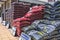 Mulch in plastic bags, garden soil bags, and lawn mix soil bags for sale at garden center department