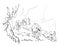 Mule caravan carrying load in mountains, Vector sketch, Hand drawn linear illustration