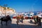 Mules waiting for tourists in the port of Hydra island