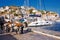 Mules waiting for tourists in the port of Hydra island