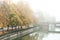 Mulhouse in Alsace with picturesque channel by autum