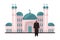 Mullah, Imam or Mufti on background mosque with crescent, vector Islamic religion, Ramadan Kareem prayer, Muslim culture