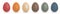 Mulsticolored Easter Eggs with shadow on transparent background. Set of multicolored eggs.