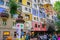 Multi-color exterior of quirky Hundertwasser apartment buildings Landstrasse District