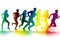 Multi-color silhouetted runners illustration on white background.