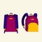Multi-colored backpack. Front and back views. vector illustration