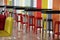 Multi-colored bar stools in a colorful interior