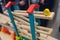 Multi-colored blocks of a wooden constructor. Concept of development of preschool children. Close.