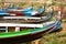 Multi colored boats on Irrawaddy river, Myanmar
