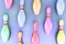 Multi-colored bowling pins. Abstract background