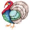 Multi-colored bright watercolor turkey for Thanksgiving design