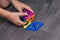 Multi-colored children`s plastic magnetic designer or constructor. Brain game.