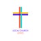 Multi-colored cross made of woven stripes. Flat isolated Christian illustration